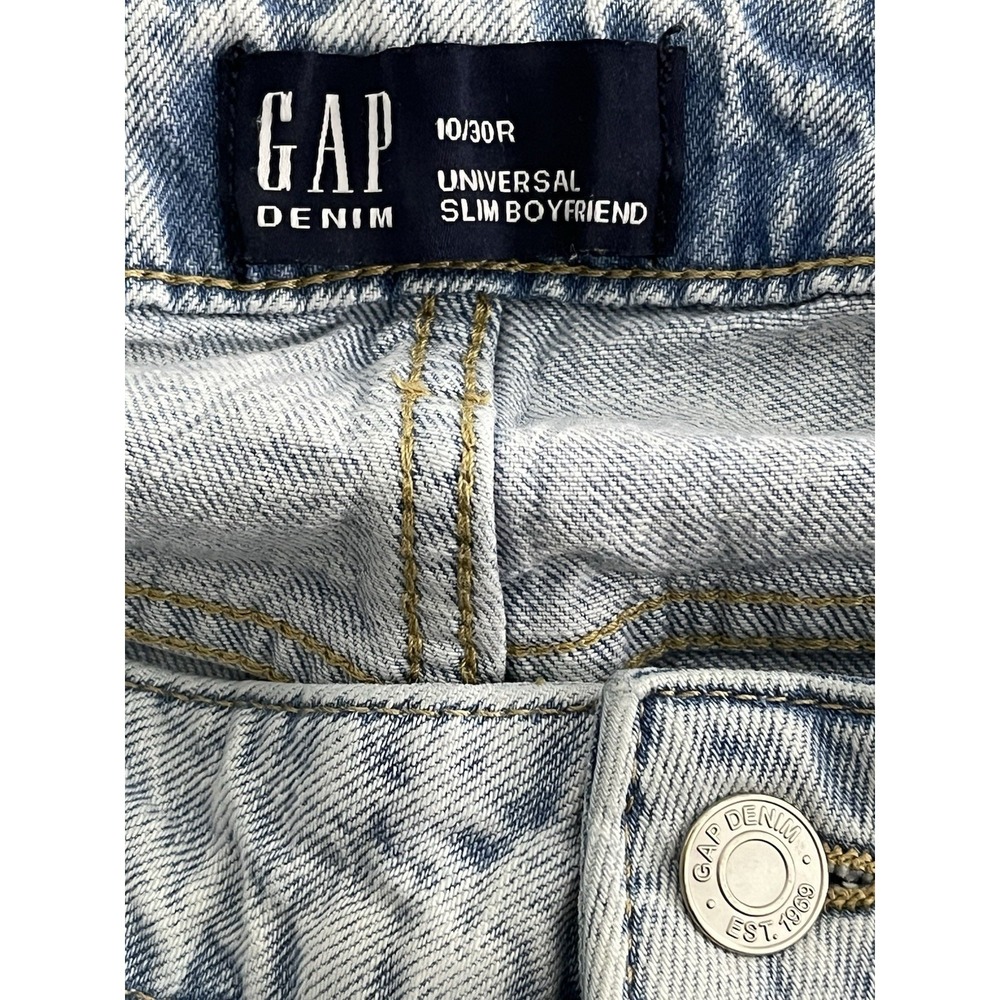 GAP Sz 10 30 Universal Slim Boyfriend Jeans Distressed Light Quincy Blue Stretch - Picture 8 of 10